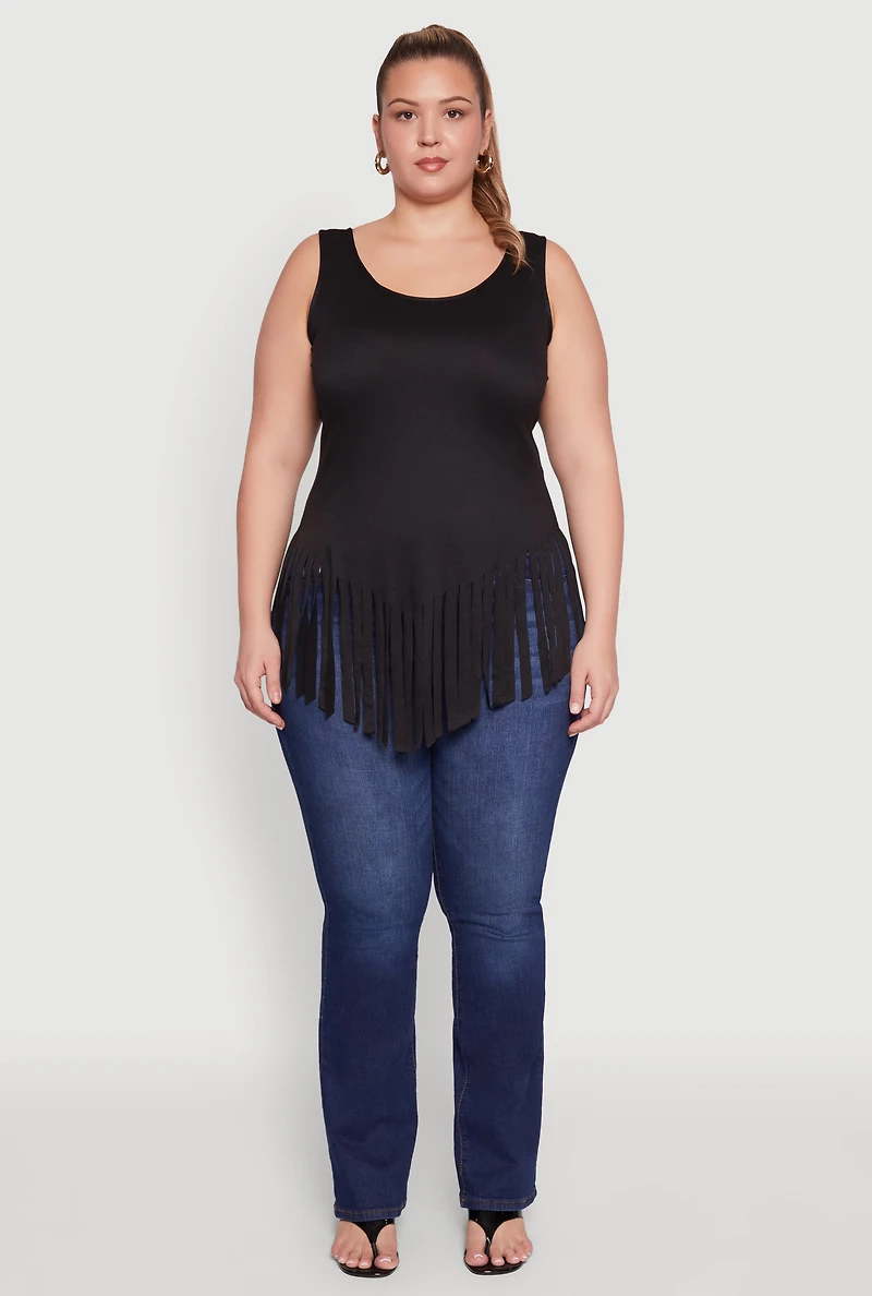 Womens Plus Fringe Hem Tank Top,