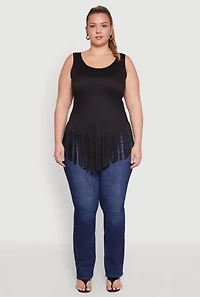 Womens Plus Fringe Hem Tank Top,