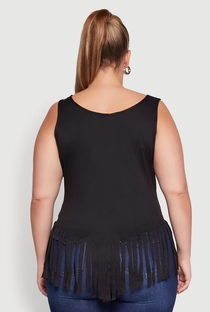 Womens Plus Fringe Hem Tank Top,