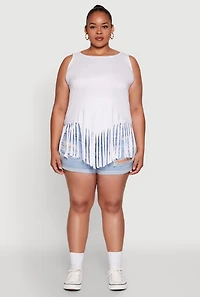 Womens Plus Size Fringe Hem Tank Top, White, Size 2X