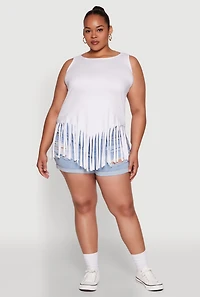 Womens Plus Size Fringe Hem Tank Top, White, Size 2X
