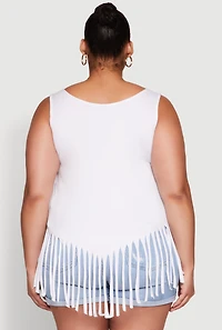 Womens Plus Size Fringe Hem Tank Top, White, Size 2X