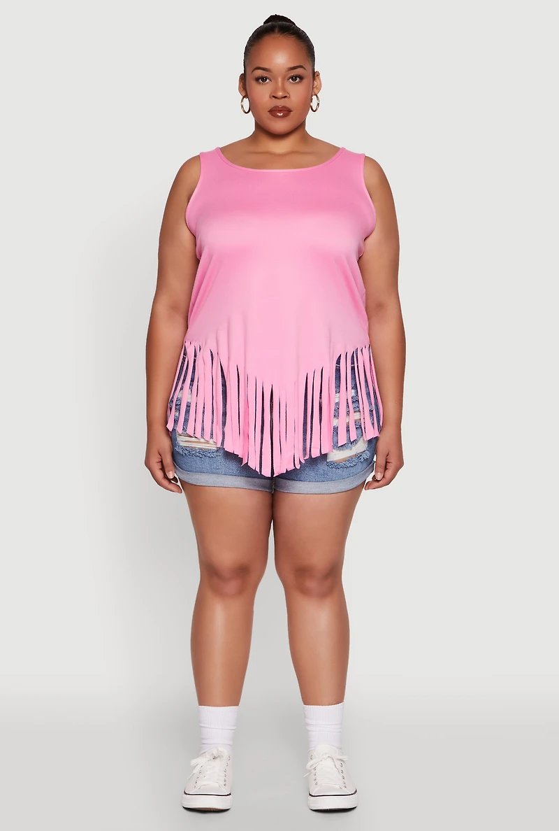 Womens Plus Fringe Hem Tank Top, Pink,
