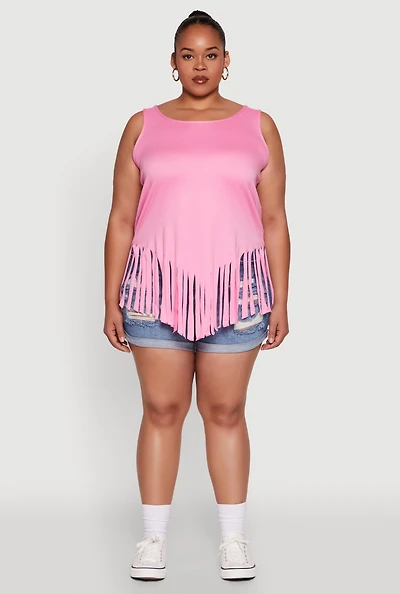 Womens Plus Fringe Hem Tank Top, Pink,