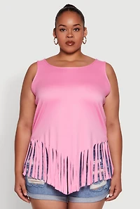 Womens Plus Fringe Hem Tank Top, Pink,