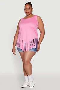 Womens Plus Fringe Hem Tank Top, Pink,