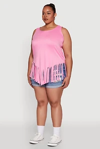 Womens Plus Fringe Hem Tank Top, Pink,
