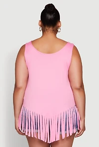 Womens Plus Fringe Hem Tank Top, Pink,
