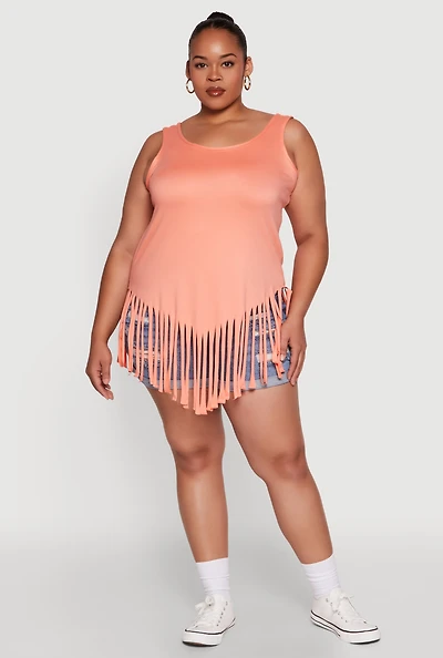 Womens Plus Fringe Hem Tank Top,