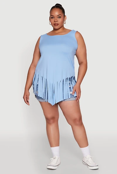 Womens Plus Fringe Hem Tank Top,