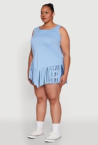 Womens Plus Size Fringe Hem Tank Top, Blue, Size 2X