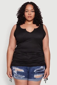 Womens Plus Ruched Notch Neck Tank Top,