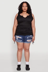 Womens Plus Ruched Notch Neck Tank Top,