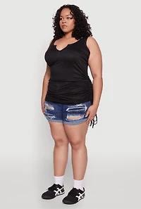 Womens Plus Ruched Notch Neck Tank Top,