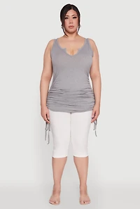 Womens Plus Ruched Notch Neck Tank Top, 1X