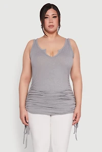 Womens Plus Ruched Notch Neck Tank Top,