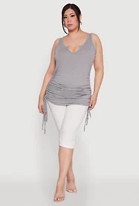 Womens Plus Ruched Notch Neck Tank Top,