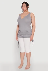 Womens Plus Ruched Notch Neck Tank Top,