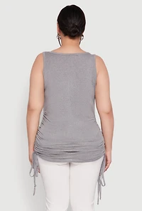 Womens Plus Ruched Notch Neck Tank Top,
