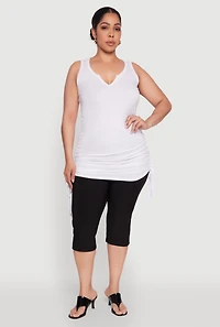 Womens Plus Size Ruched Notch Neck Tank Top, White, Size 2X
