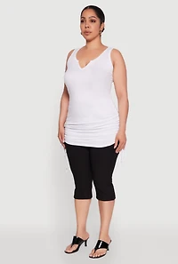 Womens Plus Size Ruched Notch Neck Tank Top, White, Size 2X