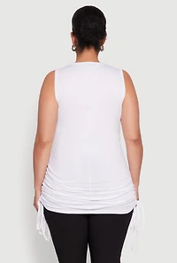 Womens Plus Size Ruched Notch Neck Tank Top, White, Size 2X