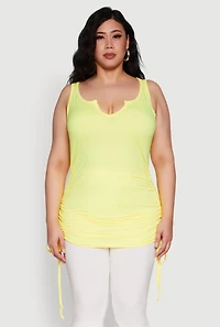 Womens Plus Size Ruched Notch Neck Tank Top, Yellow, Size 4X