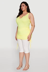 Womens Plus Size Ruched Notch Neck Tank Top, Yellow, Size 4X