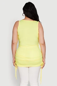 Womens Plus Size Ruched Notch Neck Tank Top, Yellow, Size 4X