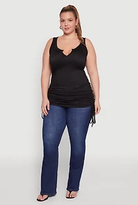 Womens Plus Notch Neck Drawstring Side Tank Top, 2X