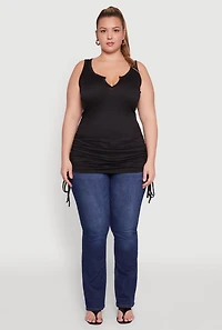 Womens Plus Notch Neck Drawstring Side Tank Top, 2X