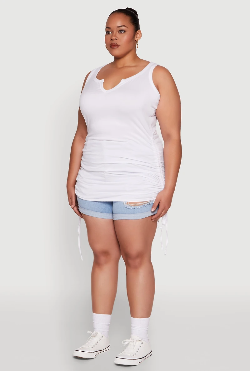 Plus Notch Neck Drawstring Side Tank Top