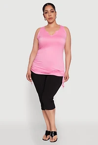 Womens Plus Size Notch Neck Drawstring Side Tank Top, Pink, Size 3X