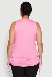 Womens Plus Size Notch Neck Drawstring Side Tank Top, Pink, Size 3X