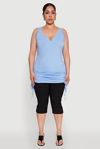 Womens Plus Notch Neck Drawstring Side Tank Top, 1X