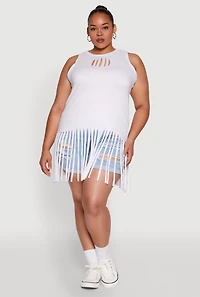 Plus Laser Cut Fringe Hem Tank Top