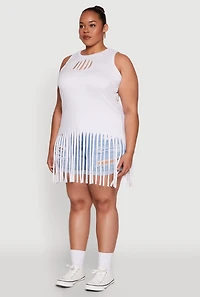 Plus Laser Cut Fringe Hem Tank Top