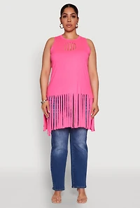 Plus Laser Cut Fringe Hem Tank Top