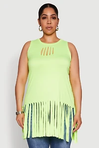 Womens Plus Laser Cut Fringe Hem Tank Top, 4X
