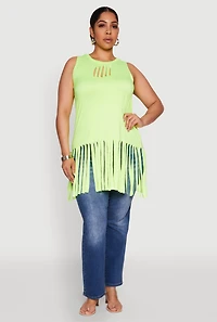 Womens Plus Laser Cut Fringe Hem Tank Top, 4X