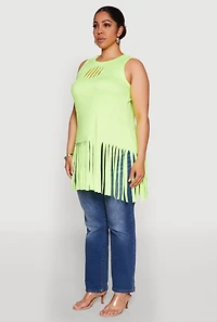 Womens Plus Laser Cut Fringe Hem Tank Top, 4X