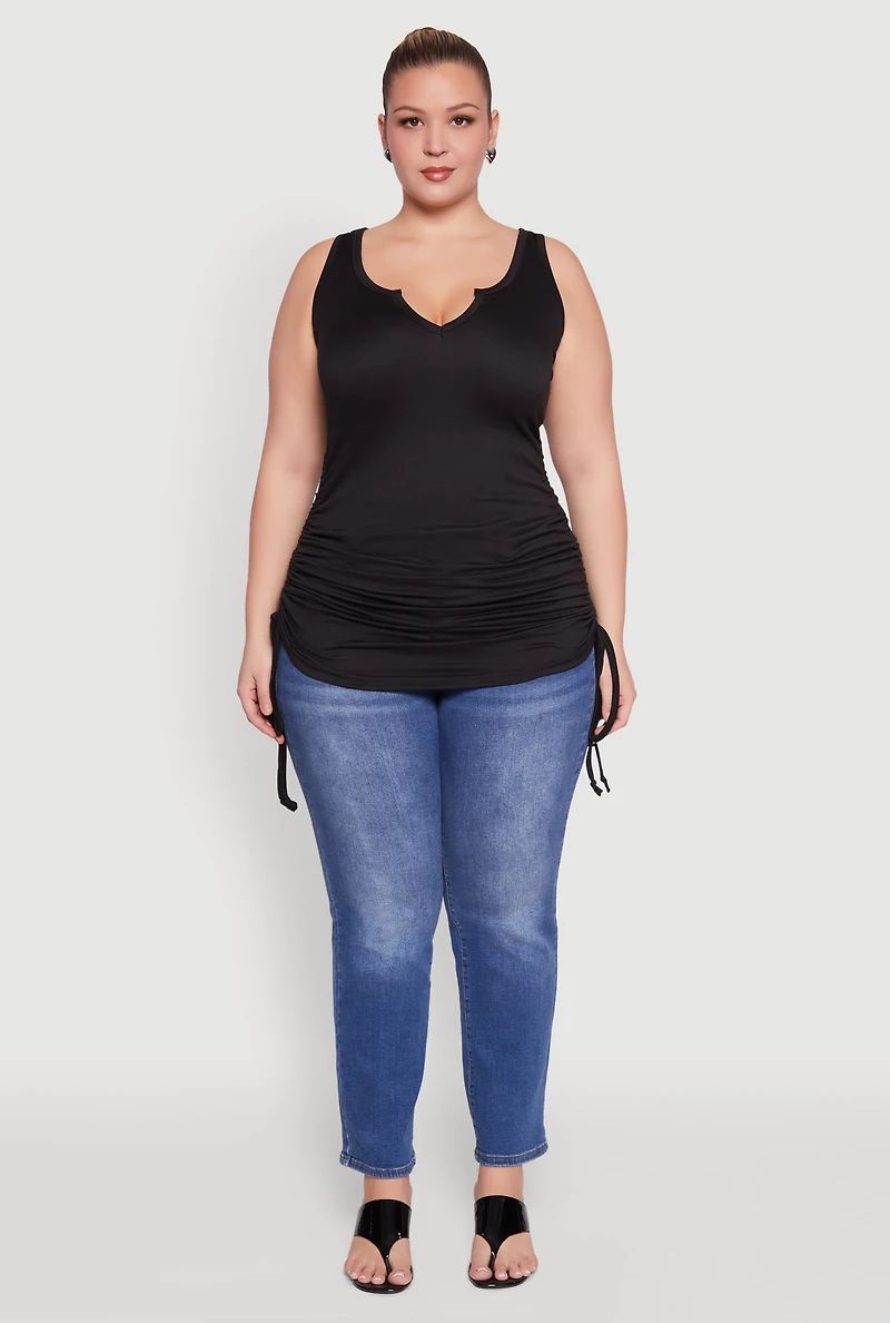 Womens Plus Size Drawstring Side Tank Top, Black, Size 1X