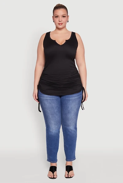 Womens Plus Size Drawstring Side Tank Top, Black, Size 1X