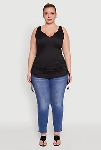 Womens Plus Size Drawstring Side Tank Top, Black, Size 1X