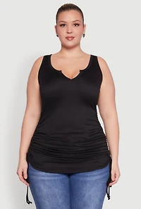 Womens Plus Size Drawstring Side Tank Top, Black, Size 1X
