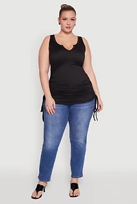 Womens Plus Size Drawstring Side Tank Top, Black, Size 1X