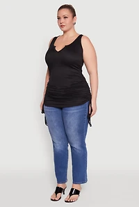 Womens Plus Size Drawstring Side Tank Top, Black, Size 1X