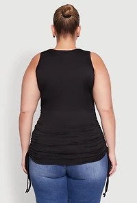 Womens Plus Size Drawstring Side Tank Top, Black, Size 1X