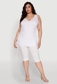 Womens Plus Size Drawstring Side Tank Top, White, Size 3X