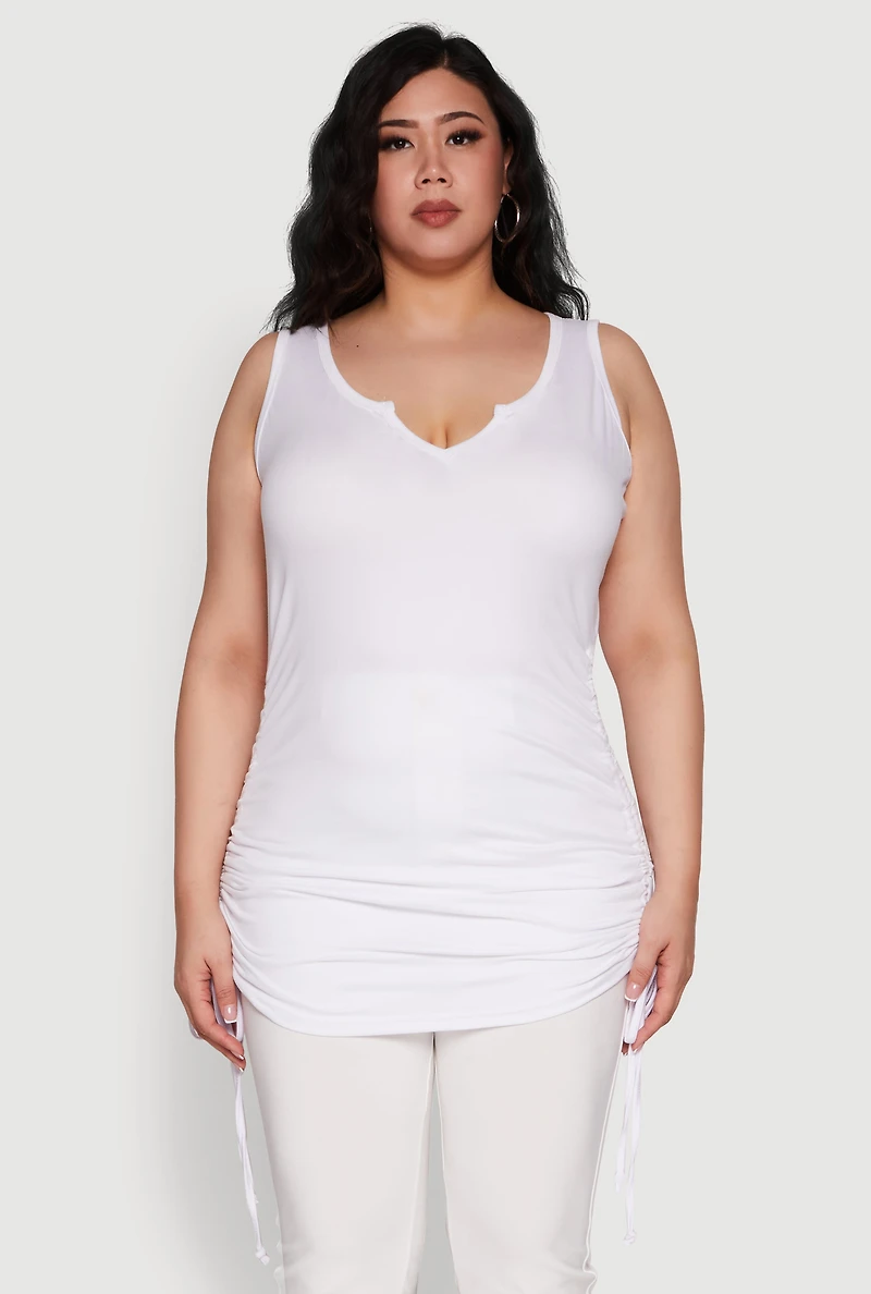 Womens Plus Size Drawstring Side Tank Top, White, Size 3X